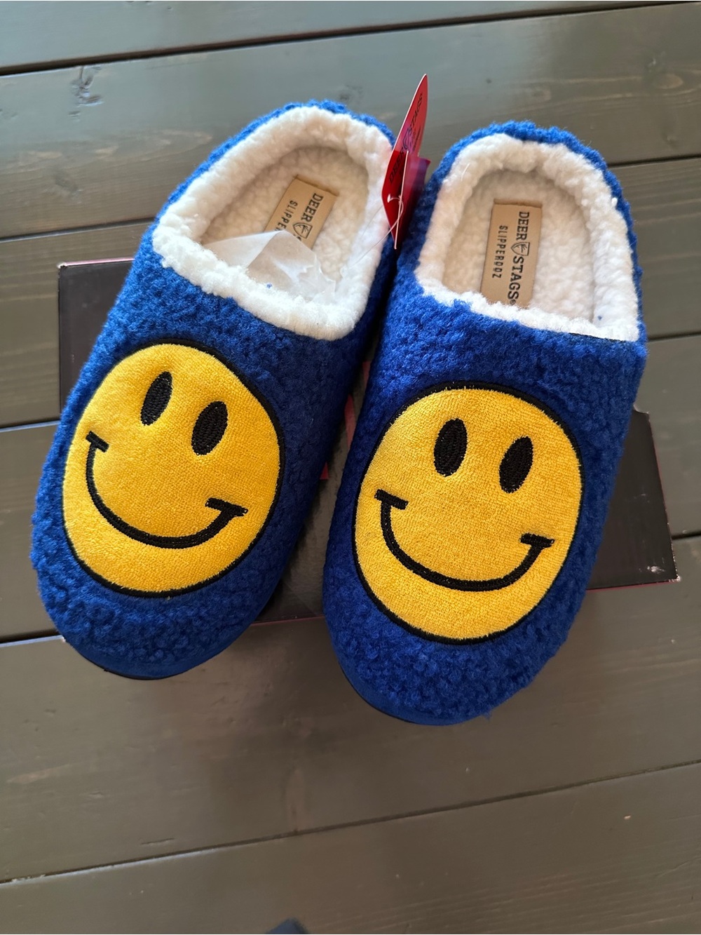 Unisex Deer Stags Slipperooz Sherpa Smiley Face Slippers Womens 11 & Mens 9 NEW